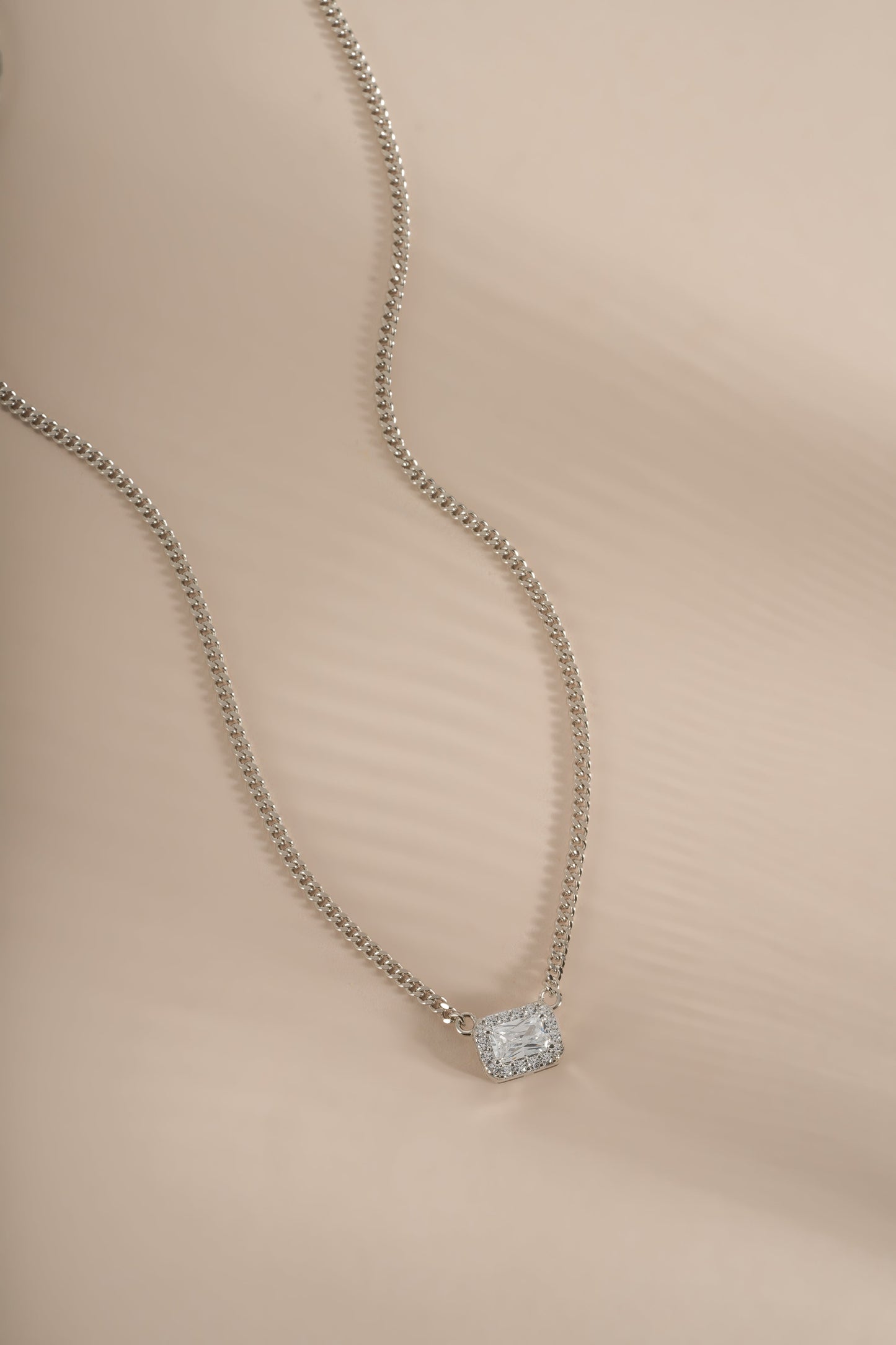 Halo Emerald Cut Necklace on Cuban Chain
