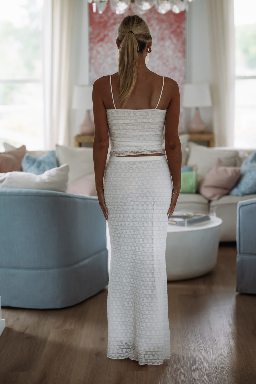 Sand and Lace Top and Maxi Skirt Set - Ivory