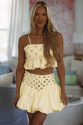 Golden Girl Crop Top and Mini Skirt Set - Yellow