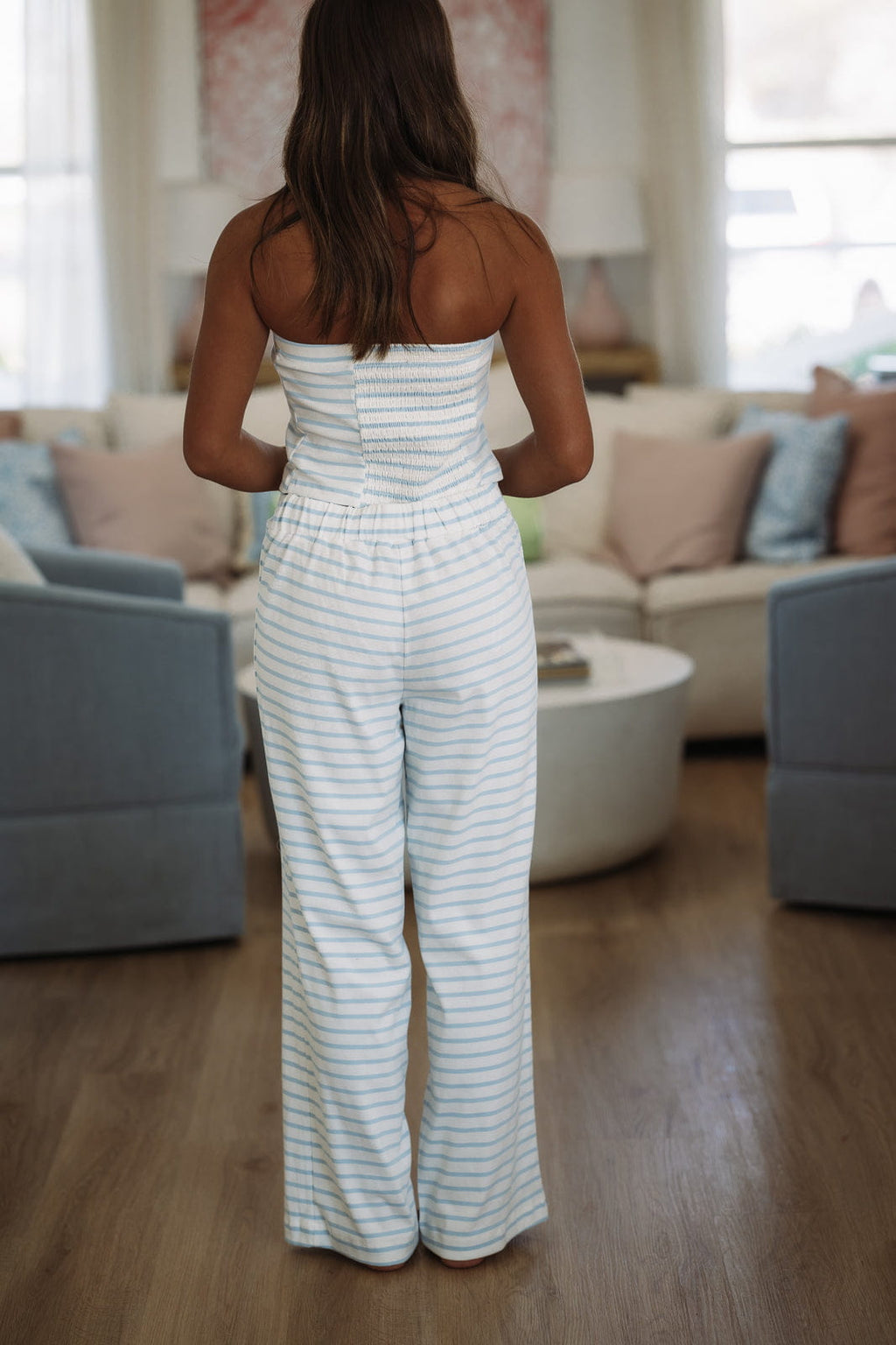 Relax & Unwind Top and Pants Set - White and Blue