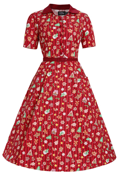 Mabel Red Christmas Gingerbread Cookie Shirt Dress