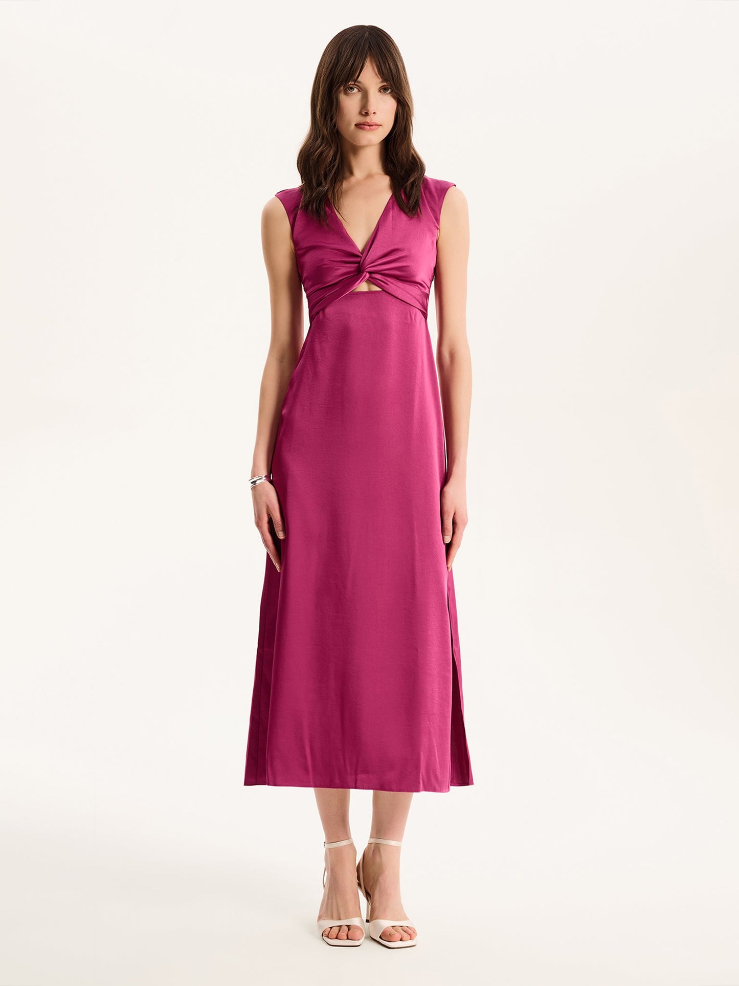 Marin Twist Front Dress in Magenta