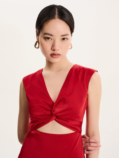 Marin Twist Satin Dress in Barbados CherryÂ 