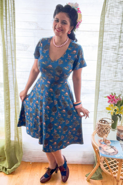 Palma Navy Deer Short Sleeved Dress