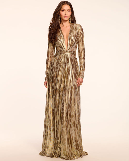 Martini Printed Plunging Gown