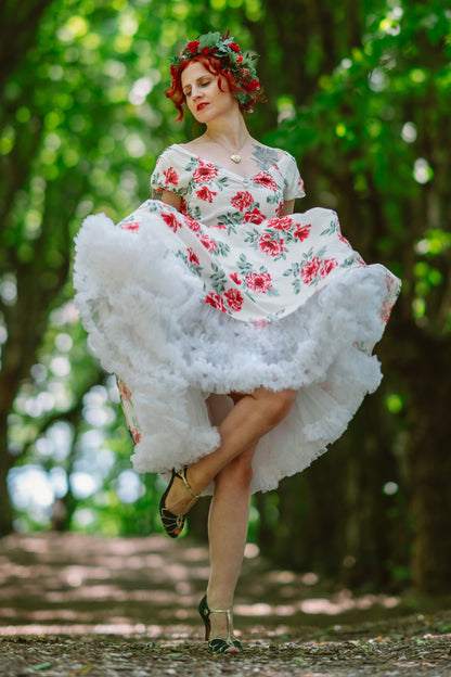 Lily Off Shoulder Floral Swing Dress In White