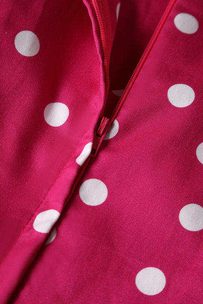 Lily Off-Shoulder Polka Dot Evening Dress in Hot Pink/White