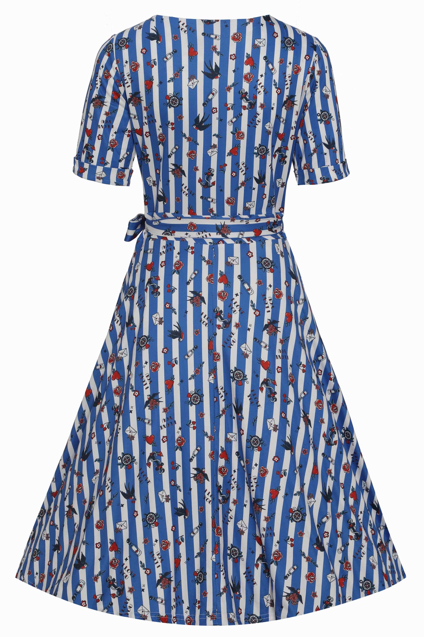 Matilda Old School Tattoo Blue Striped Wrap Dress