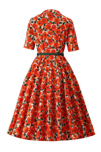 Mollie Orange Poppy Full Circle Shirt Dress