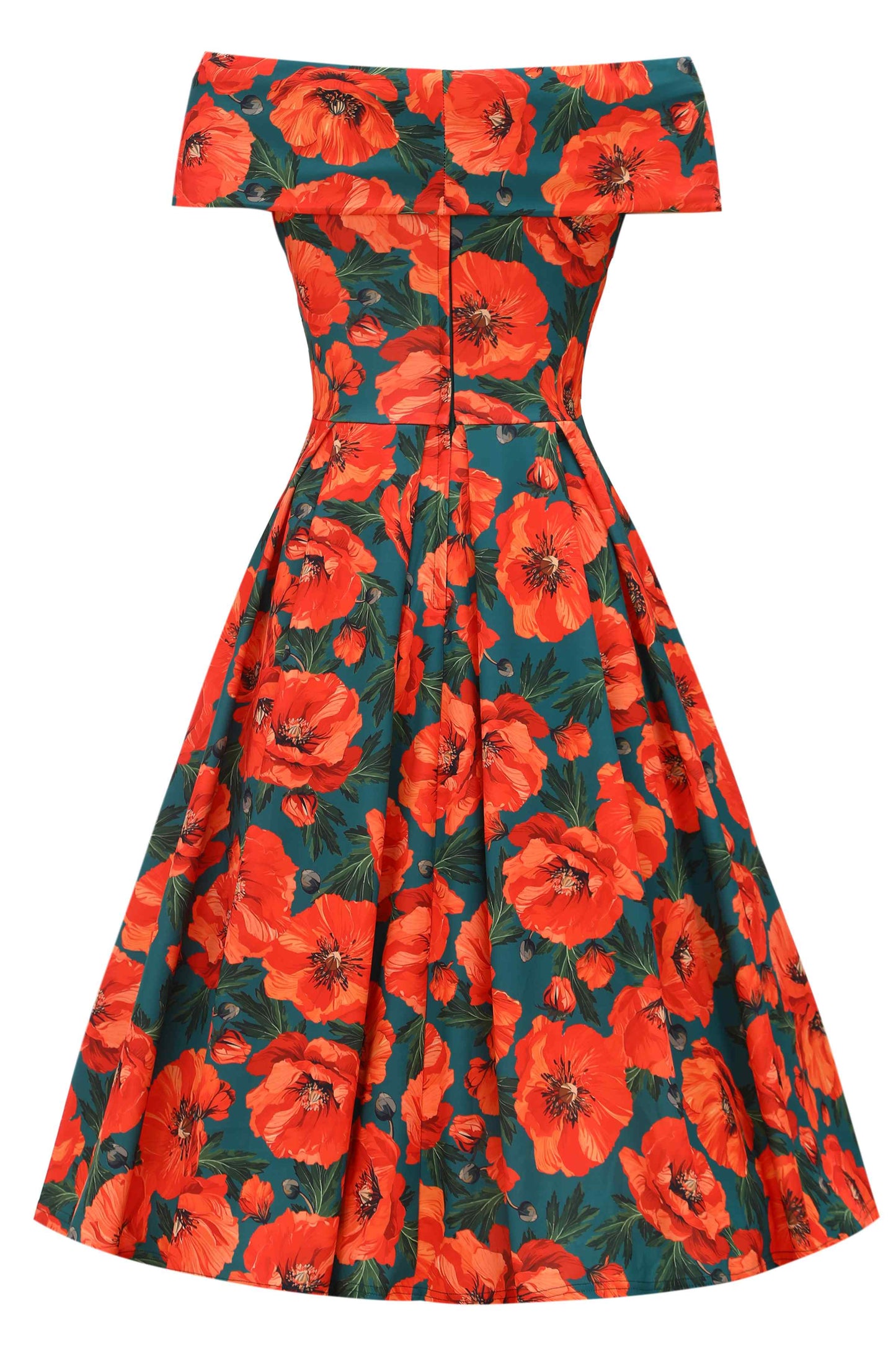 Beverly Orange Poppy Off Shoulder Dress In Green