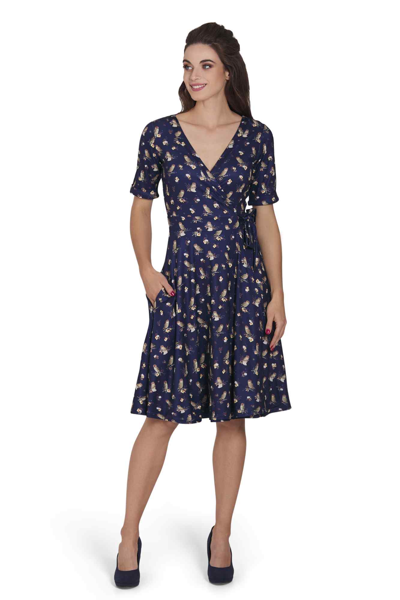 Matilda Oxford Blue Owl Wrap Dress