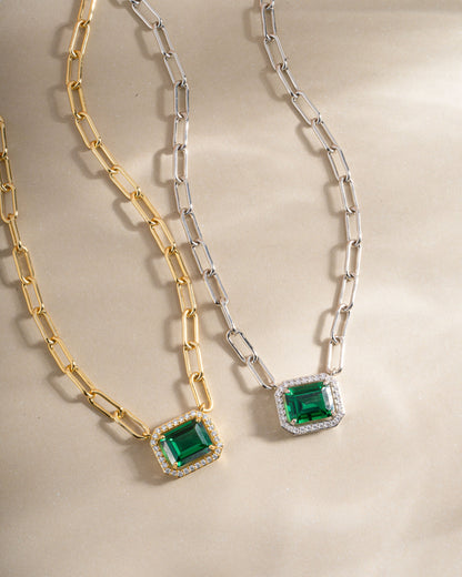 Paperclip Emerald Pendant Necklace