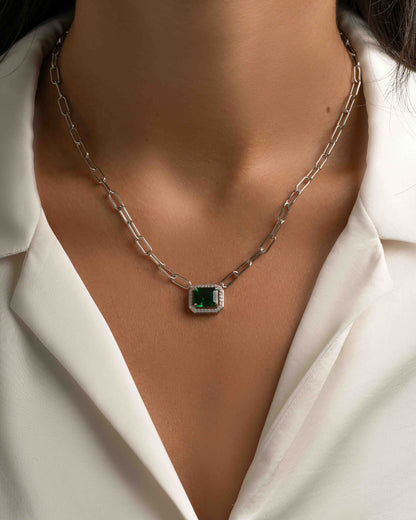 Paperclip Emerald Pendant Necklace