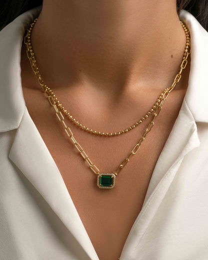Paperclip Emerald Pendant Necklace