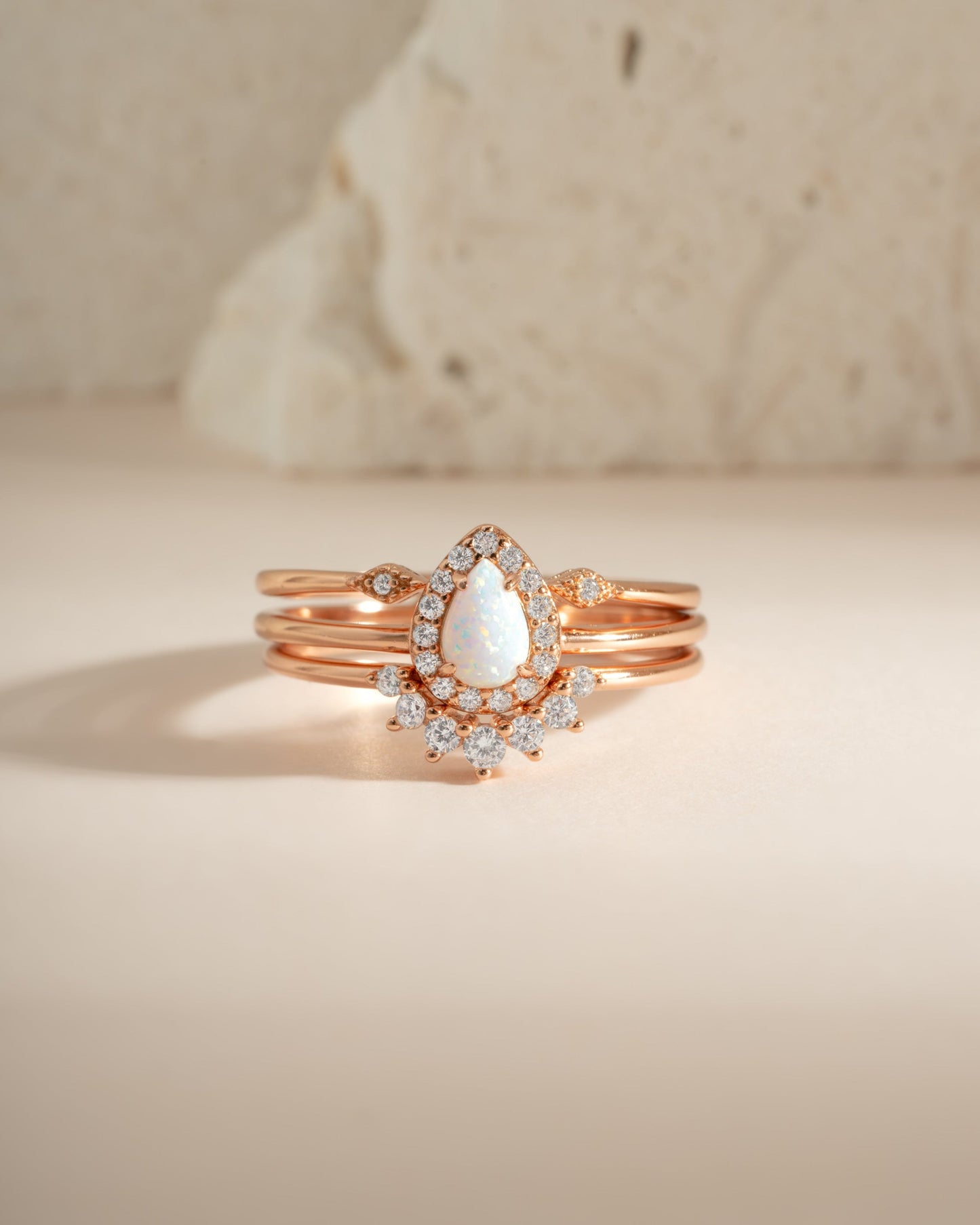 Pear Opal Ring Set
