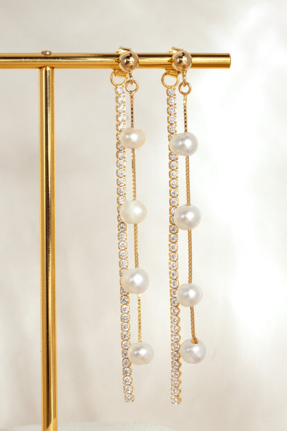 Dangling Bead Pearl Earrings