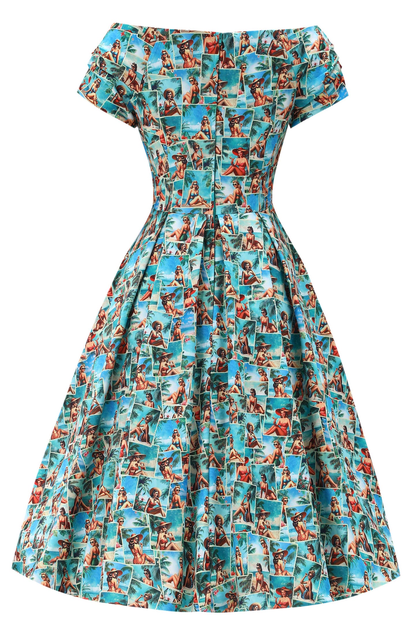 Lily Pinup Postcard Off Shoulder Dress