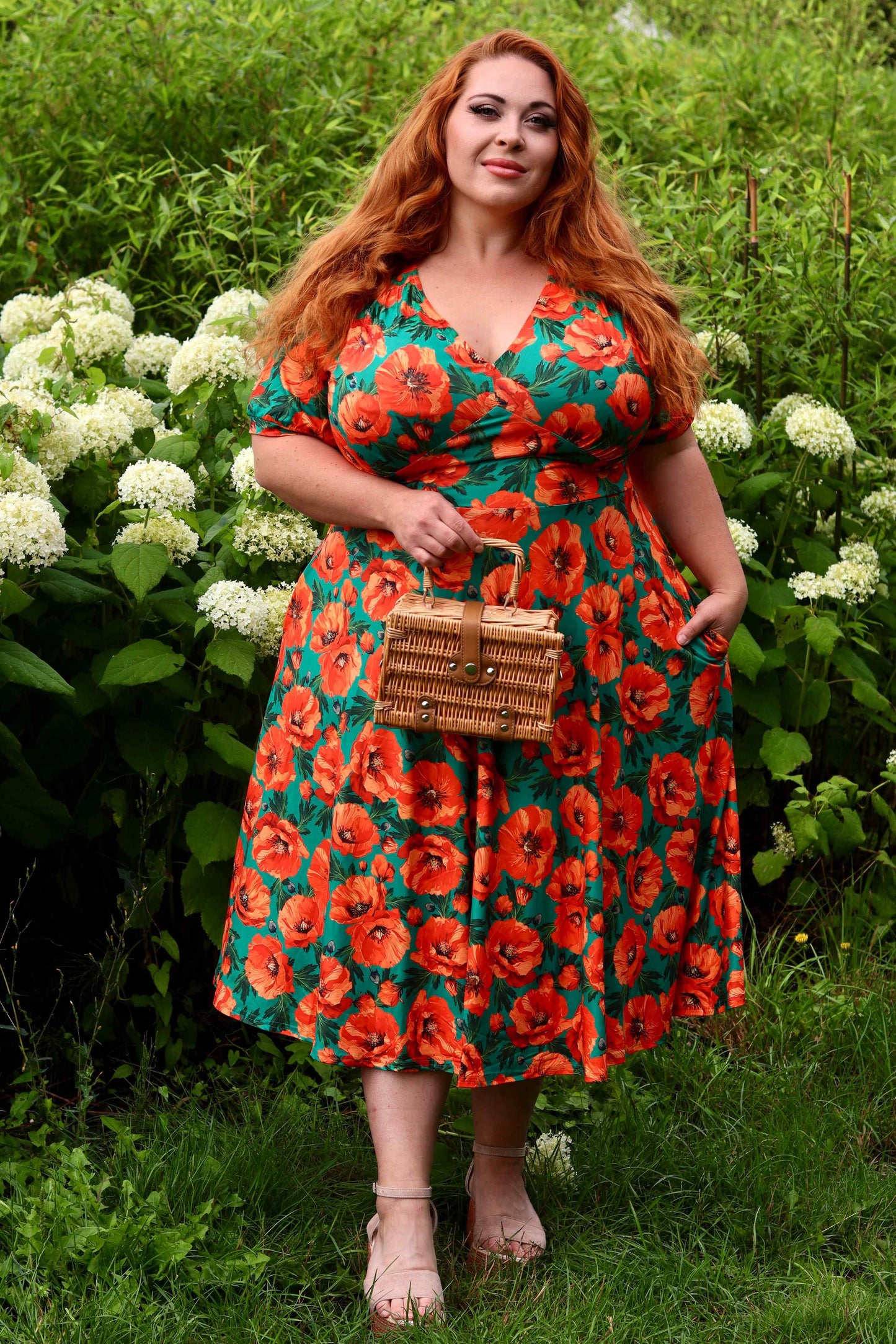 Julia Poppy Midi Dress In Teal