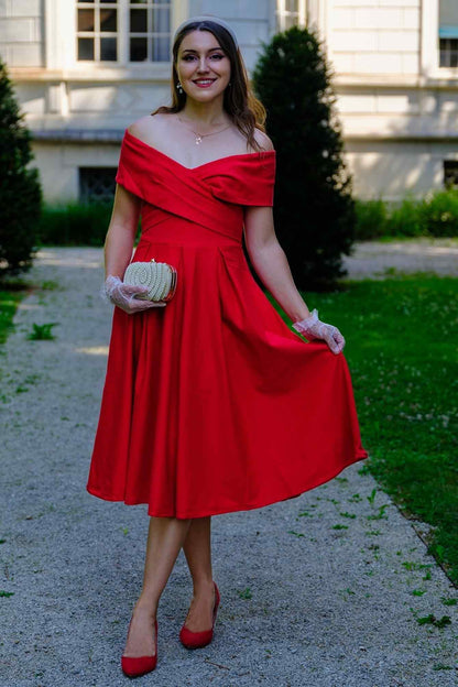 Beverly Red Off Shoulder Dress