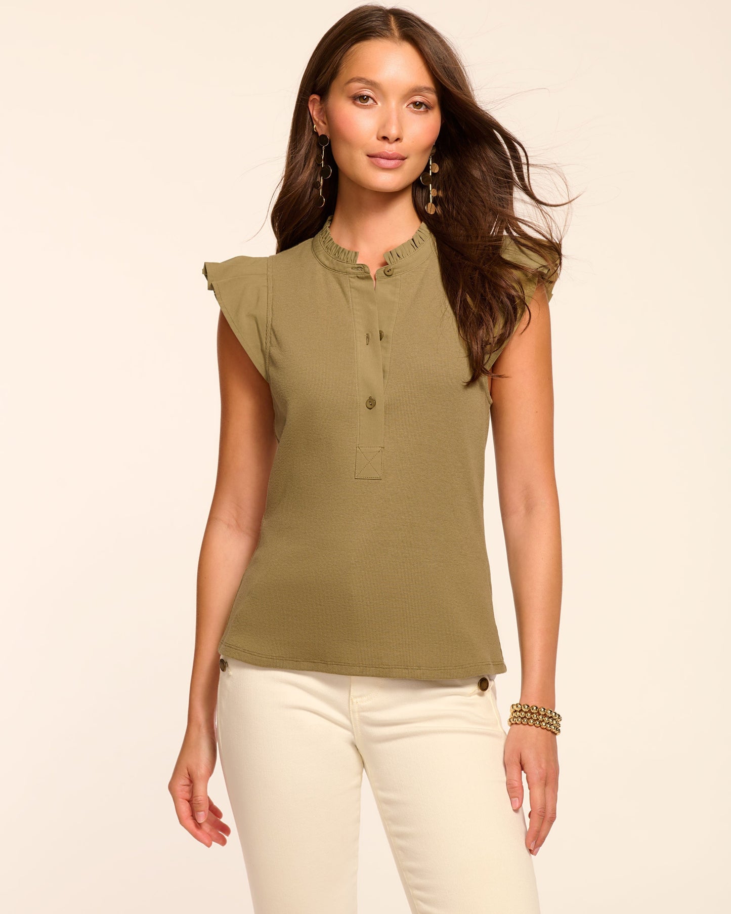 Monroe Cotton Knit Combo Flutter Sleeve Top
