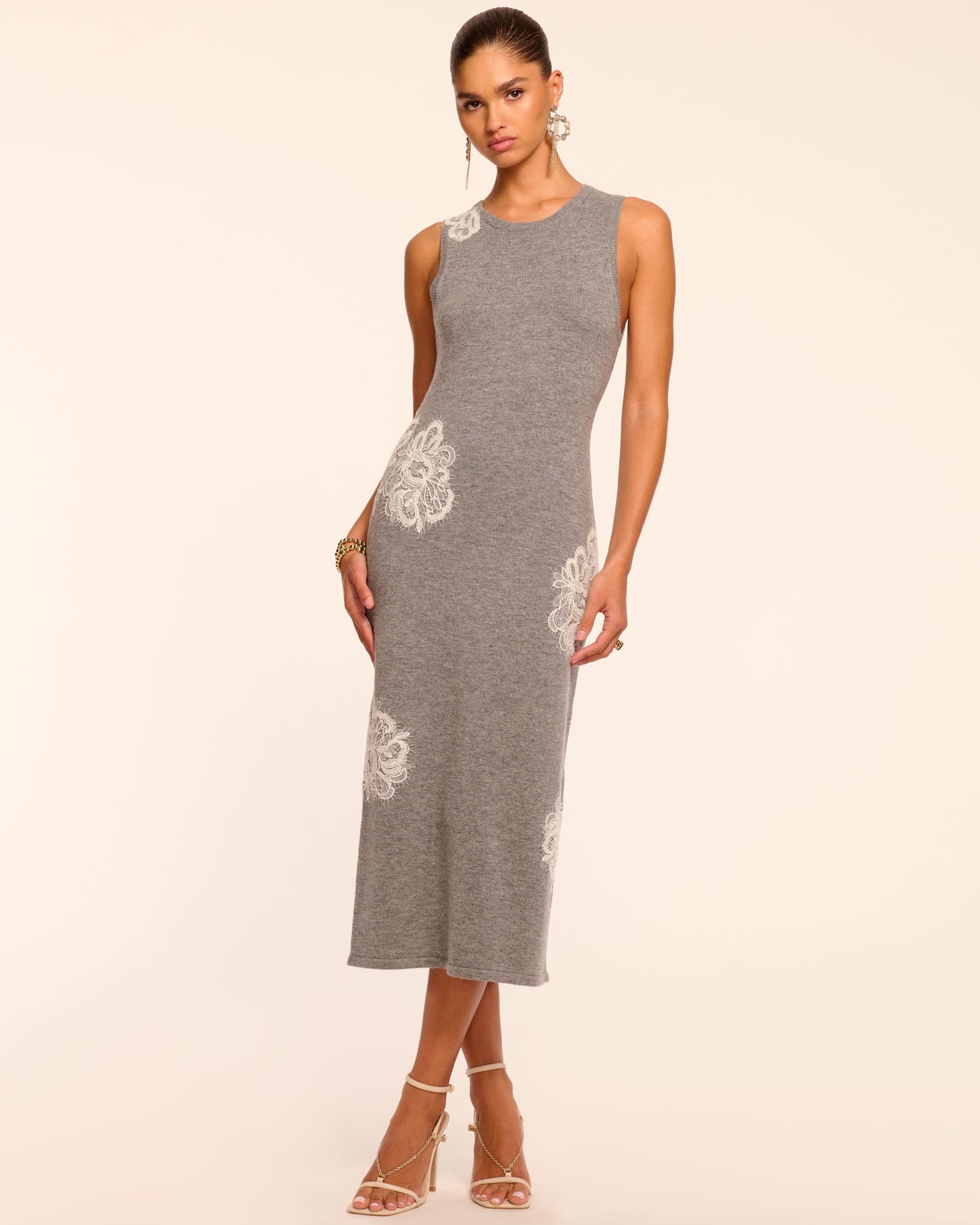 Luciana Wool Embellished Sweater Midi Dress