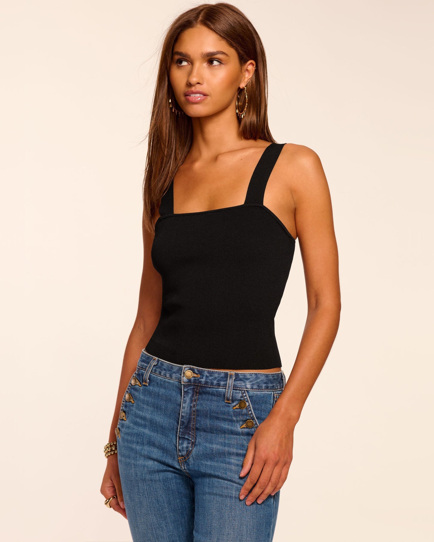 Merie Ribbed Knit Tank Top | BLACK