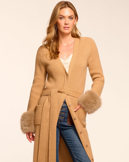 Louise Wool Blend Faux Fur Trim Duster Sweater