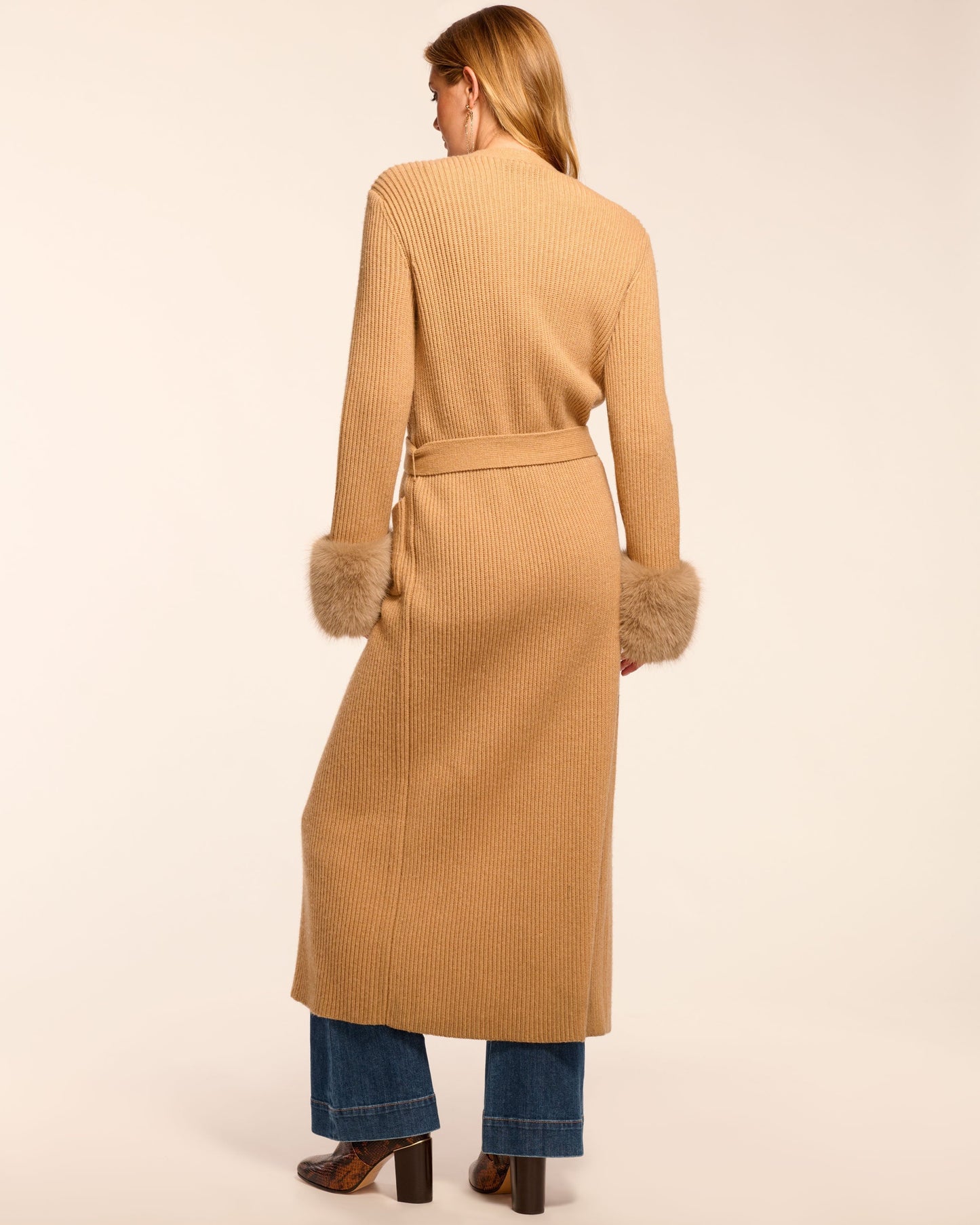 Louise Wool Blend Faux Fur Trim Duster Sweater