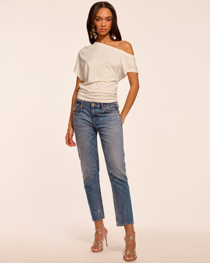 Milla Distressed Low-Rise Tapered Jean