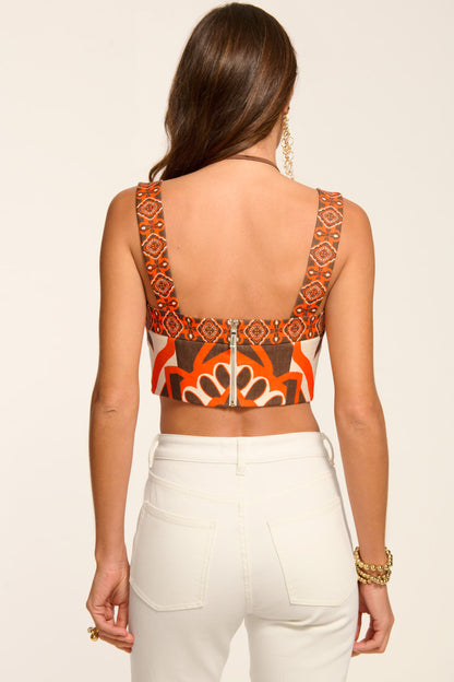 Lena Printed Linen Crop Top