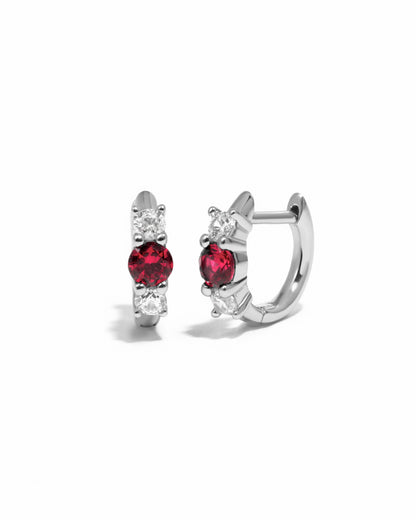 Ruby Three Stone Huggie Hoops