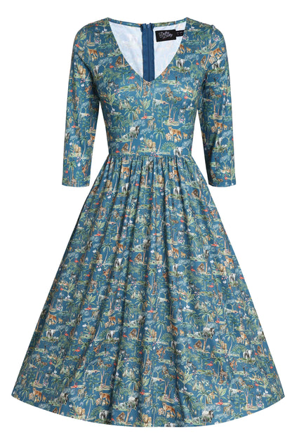 Billie Safari Animal Blue Long Sleeved Dress