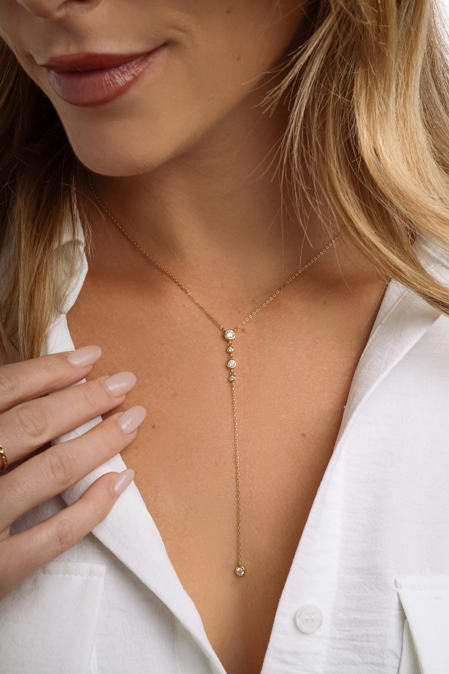 Bezel Lariat Necklace