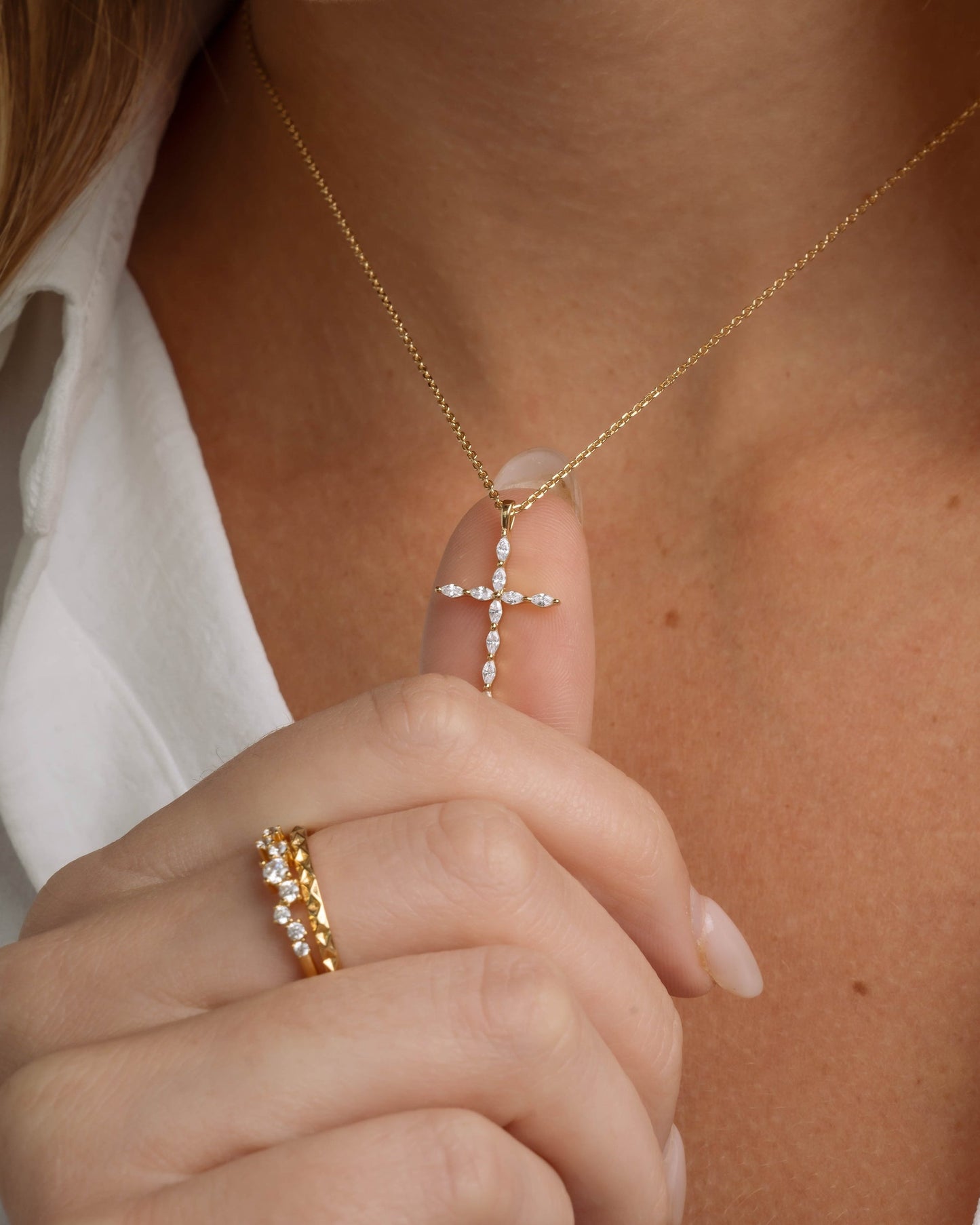 Marquise Cut Cross Necklace