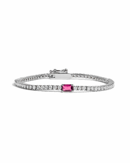 Tennis Bracelet with Ruby Baguette Charm