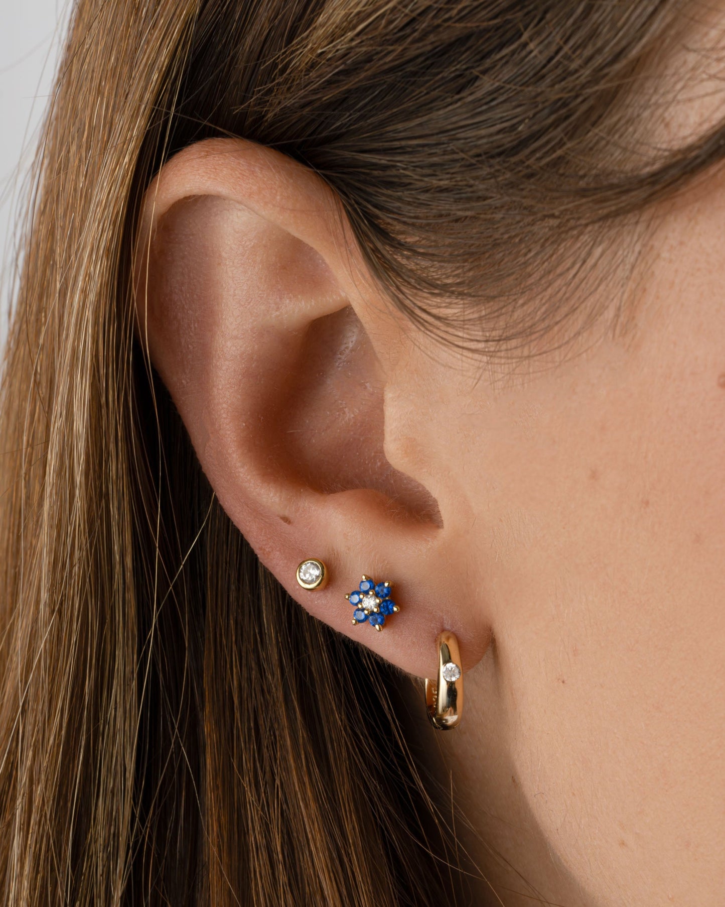 Sapphire Flower Stud W/ CZ Center Stone
