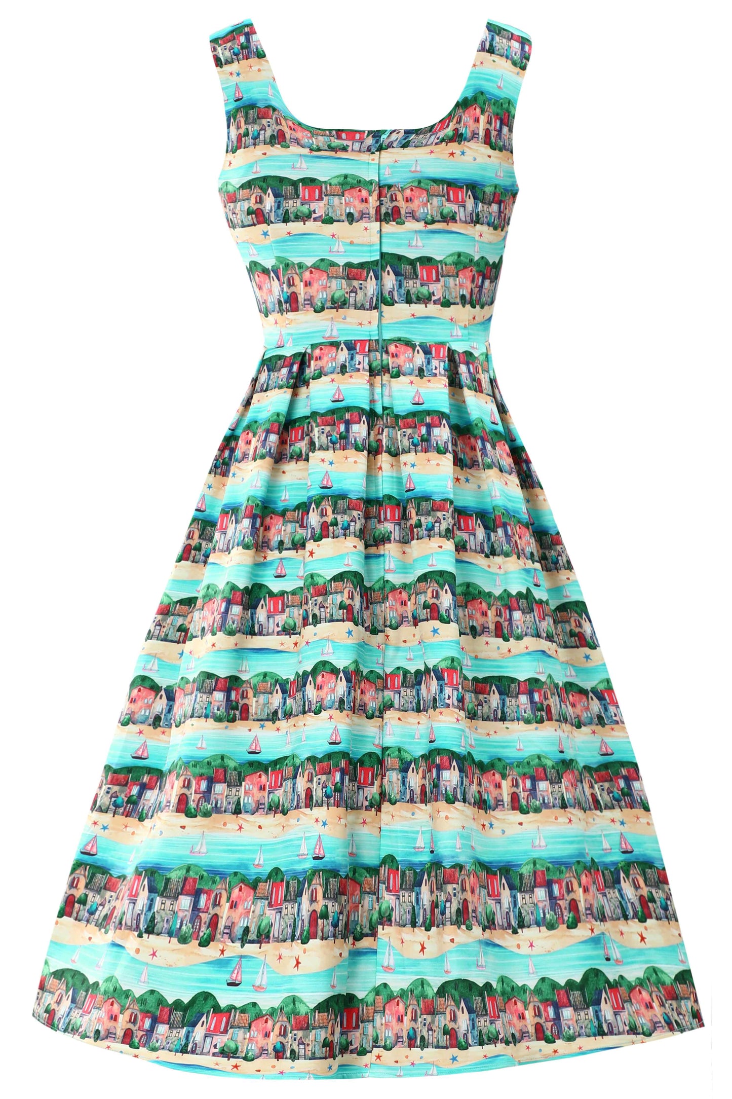 Amanda Seaside Village Print Flared Dress