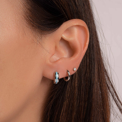 Stripe Aquamarine Huggie Earrings
