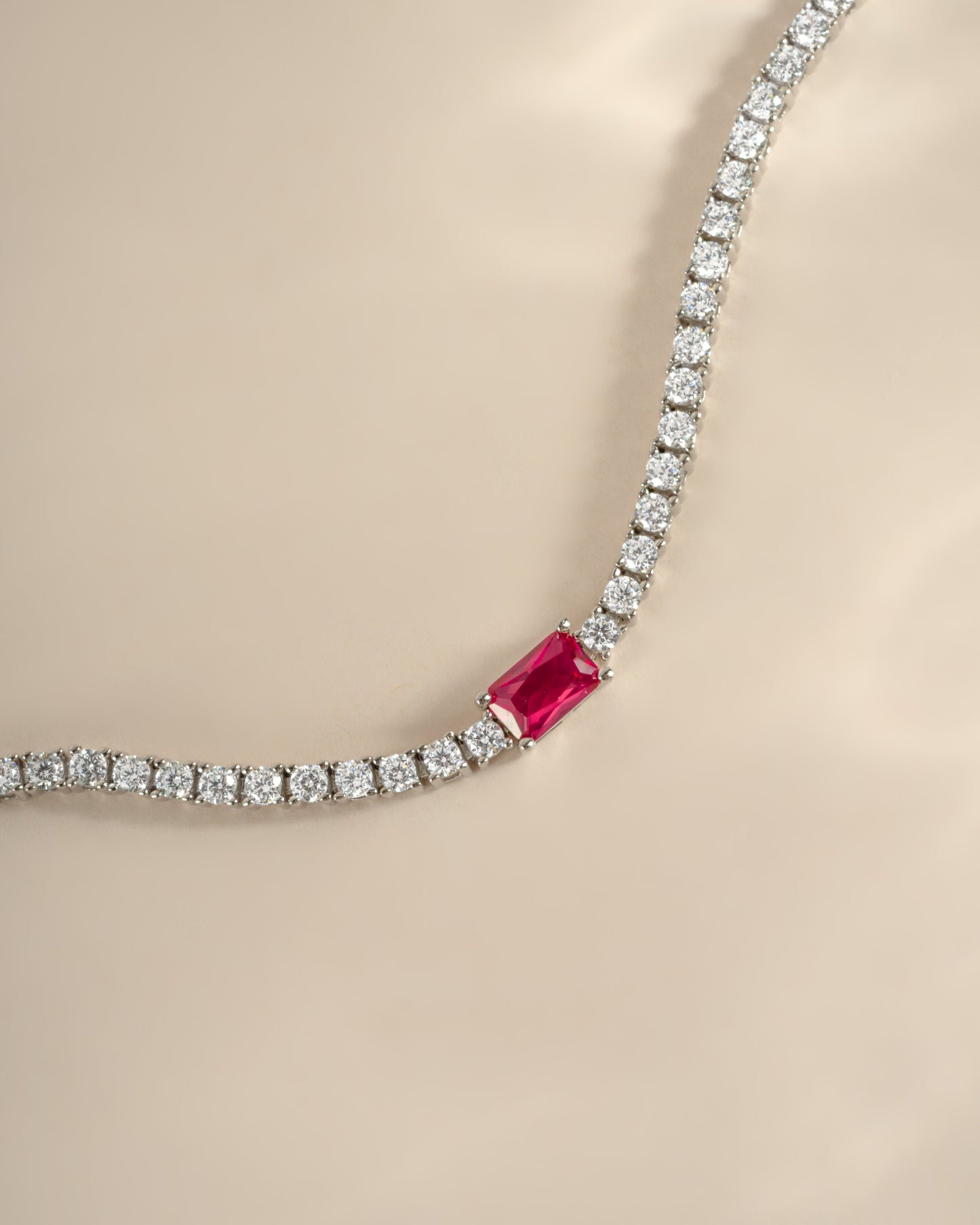 Tennis Bracelet with Ruby Baguette Charm