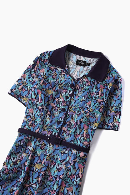 Penelope Dinosaur Shirt Dress in Navy Blue