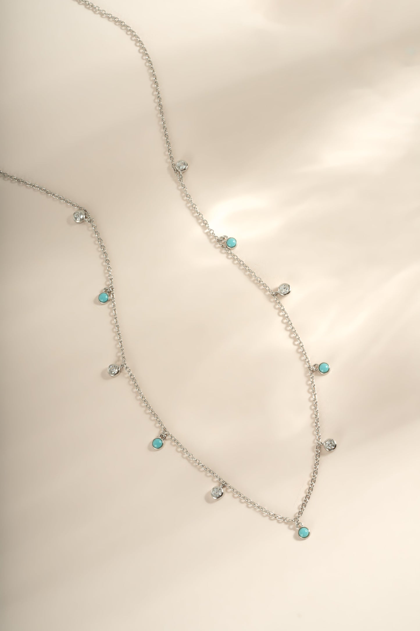 Turquoise & CZ Dangling Charm Necklace