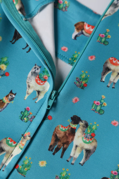 Amanda Turquoise Llama Swing Dress