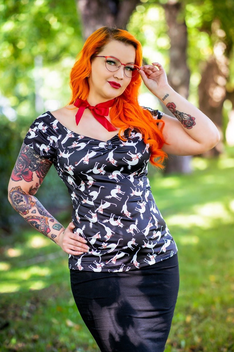 Lilian Retro Off Shoulder Black Cat Top