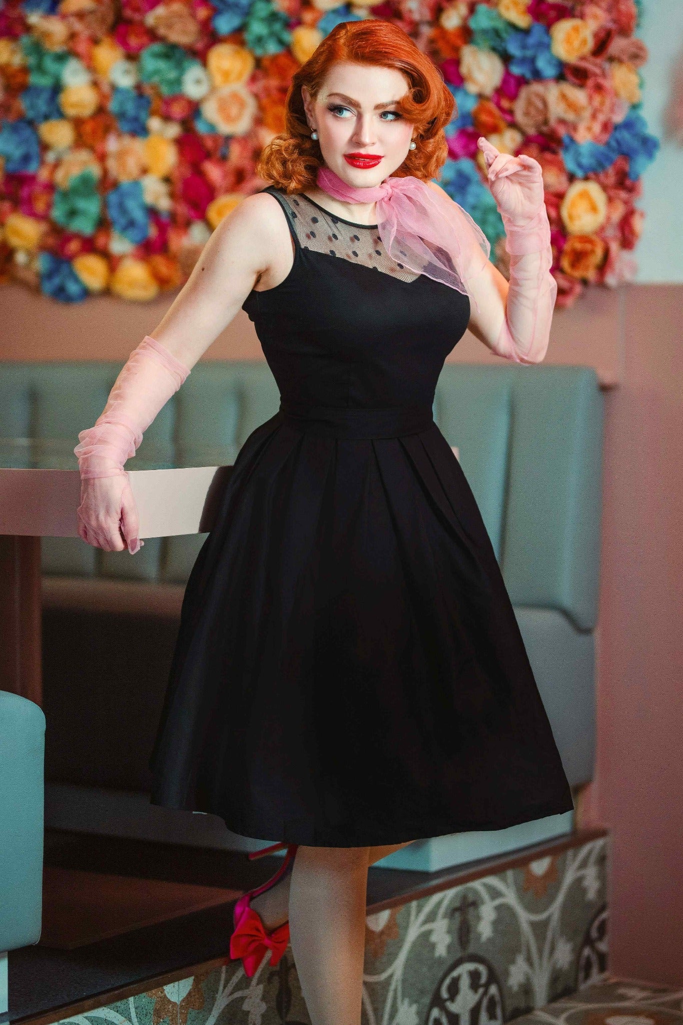 Elizabeth Vintage Style Mesh Party Dress in Black