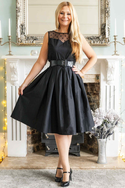 Elizabeth Vintage Style Mesh Party Dress in Black