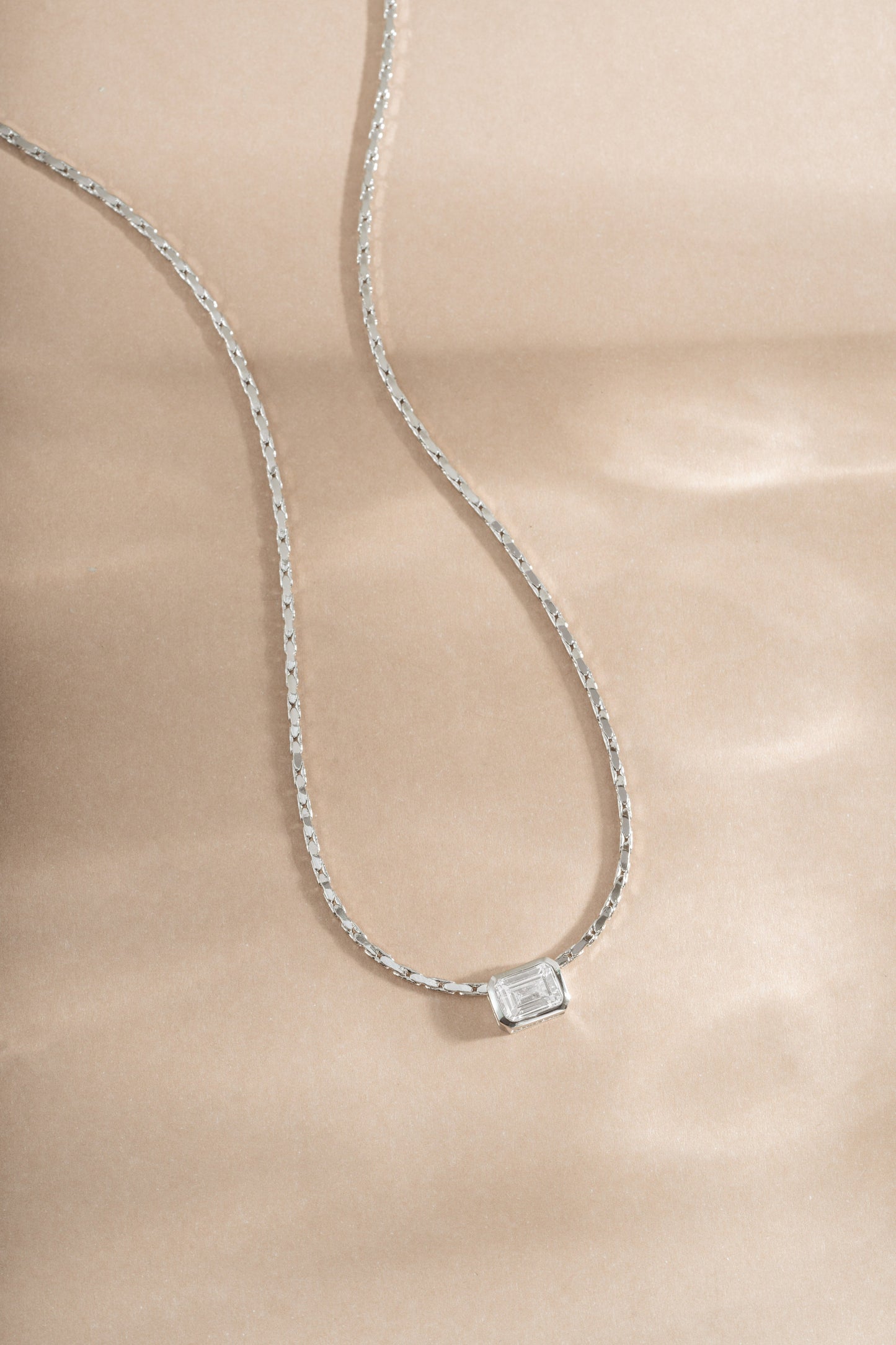 White CZ Baguette Bezel Statement Necklace