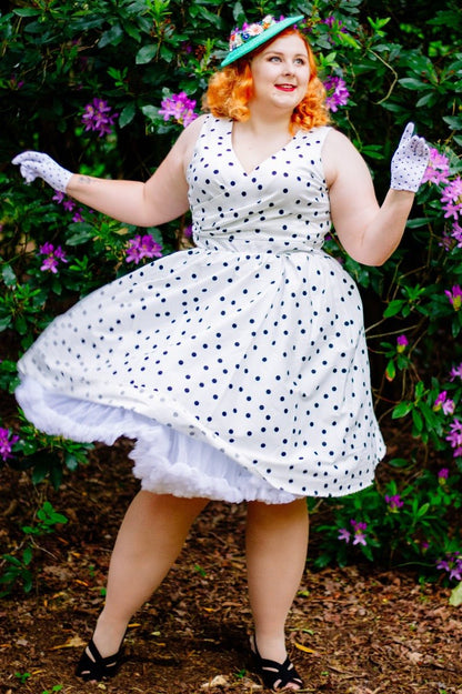 May Crossover Bust White Polka Dot Swing Dress
