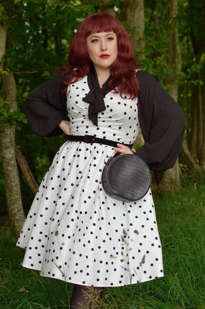 May Crossover Bust White Polka Dot Swing Dress